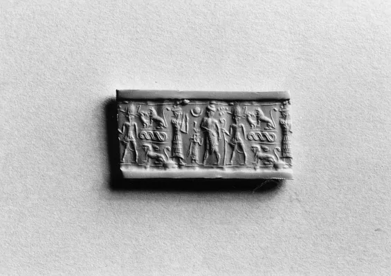 Cylinder Seal with a Presentation Scene and Fantastical Animals