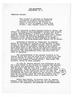 War Department Press Release