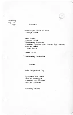 White House Luncheon and Dinner Menu
