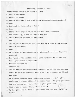 Transcript of Interview with Kenneth Fouts, Investigation by Relief and Re-Employment Committee and Un-Employment Committee of Trenton, Missouri