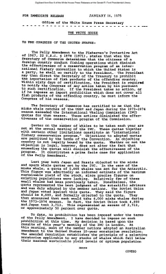 President's Letter to Congress concerning whale catches of the USSR and Japan
