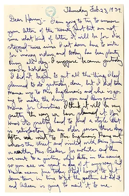 Letter from Mary Jane Truman to Harry S. Truman