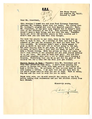 Letter from Shirley Fried to President Harry S. Truman
