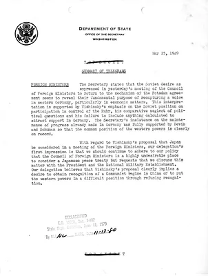 Memorandum, State Department Summary of Telegrams