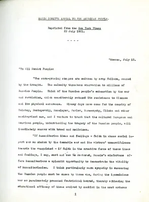 Maxim Gorky's Appeal to the American People