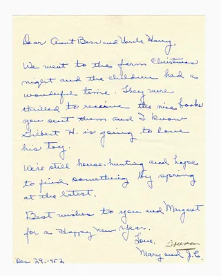 Letter to President Harry S. Truman and First Lady Bess Truman from Mary and J. C. Truman