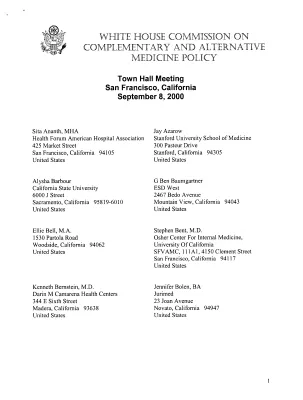 WHCCAM Town Hall Meeting Transcript, San Francisco, September 8, 2000 [1]