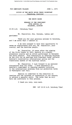 Remarks of the President Upon Arrival at Salzburg Airport [Ford Speech or Statement]