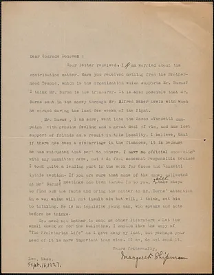 Margaret Shipman typed letter signed to Mary Donovan, Lee, Mass., September 16, 1927