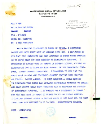 Message from Clark Clifford to President Harry S. Truman