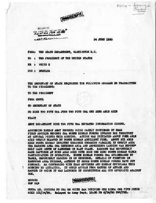 Message from Ambassador John M. Muccio to the State Department, Forwarded to President Harry S. Truman