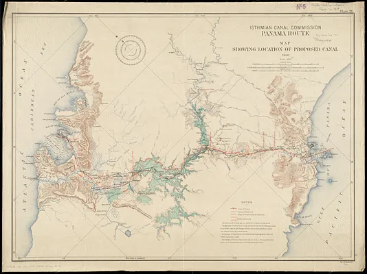Panama route, map showing location of proposed canal