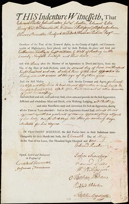 Catharine Foalke indentured to apprentice with William G. Weld of Roxbury, 11 May 1801