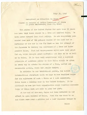 Memorandum, Background on Situation in China