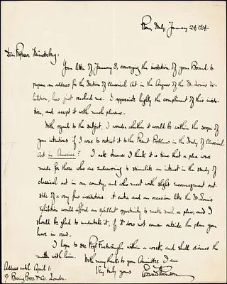 Robinson, Edward, 1858-1931 autograph letter signed to Hugo Münsterberg, Rome, Italy, 24 January 1904