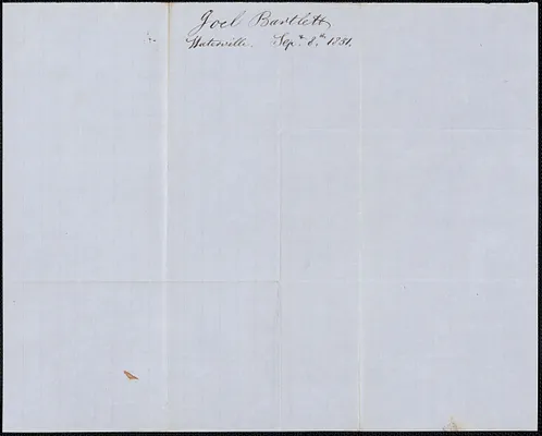 Joel Bartlett to Samuel Warner, 8 September 1851
