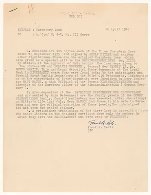Letter from Frank R. Perls to A.C. of S, G-2, Hq, III Corps
