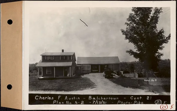 Contract No. 21, Portion of Ware-Belchertown Highway, Ware and Belchertown, Charles F. Austin, house and garage, Plan No. S-2, Belchertown, Mass., Jul. 13, 1931