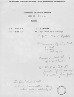 White House - Congressional Leadership Meeting, 7/15/69 (includes minutes and Ford notes)