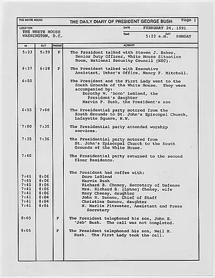 President's Daily Diary Entry, February 24, 1991