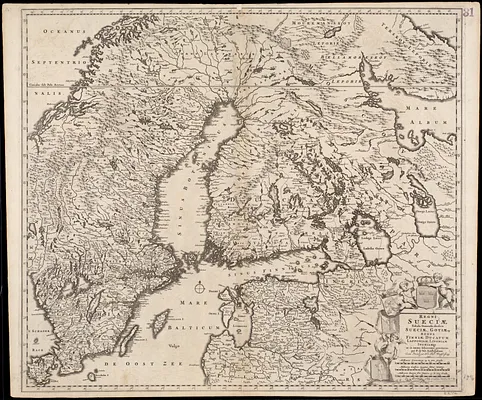 Regni Sueciae tabula generalis, divisa in Sueciae, Gotiaeq[ue] regna Finniae ducatum Lapponiam, Livoniam Ingrianq[ue] et in omnes subiacentes provincias