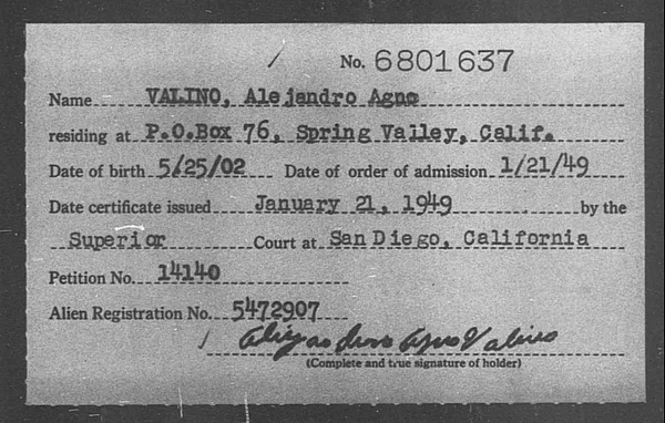 Valino, Alejandro Agno - 1949