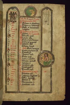 January Calendar with Lion and Aquarius in roundels