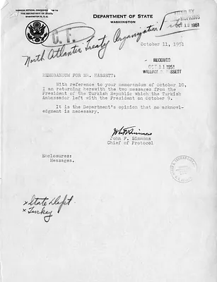Memorandum from John F. Simmons to William D. Hassett with Attachments