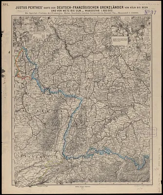 Justus Perthes' karte der Deutsch-Französischen grenzländer von Köln bis Bern und von Metz bis Ulm