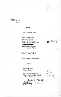 White House Dinner and Supper Menu
