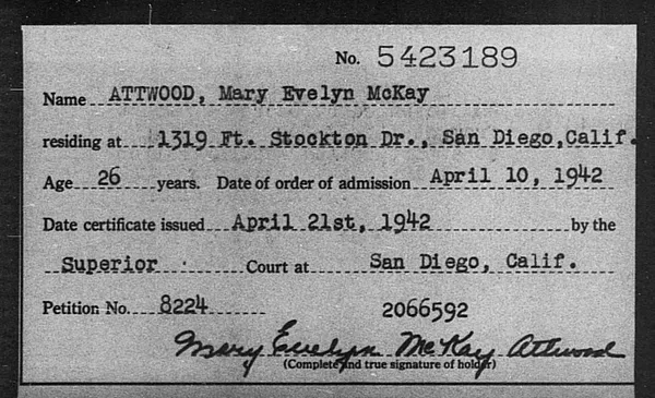 Attwood, Mary Evelyn Mckay - 1942