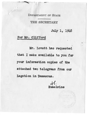 Memorandum from Carlisle Humelsine to Clark Clifford with Attached Telegrams