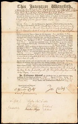Elizabeth [Eliza] Lyniard indentured to apprentice with Joseph Calef of Boston, 5 October 1766