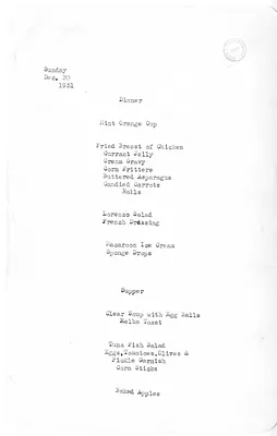 White House Dinner and Supper Menu