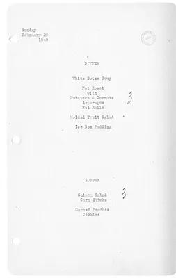 White House Dinner and Supper Menu