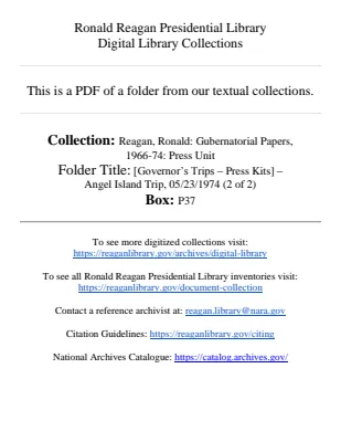[Governoräó»s Trips - Press Kits] - Angel Island Trip, 05/23/1974 (2 of 2)