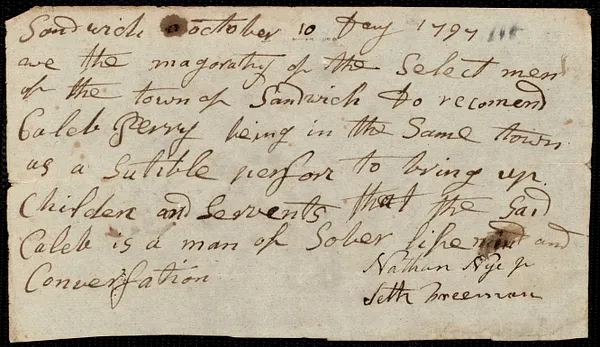 William Pike indentured to apprentice with Caleb Perry of Sandwich, 28 May 1798