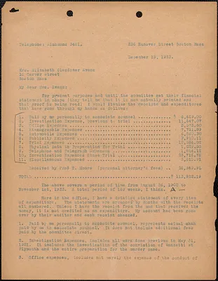 [Fred H. Moore] typed letter signed to Elizabeth Glendower Evans, Boston. Mass., December 15, 1923