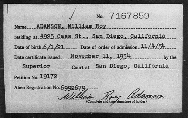 Adamson, William Roy - 1954