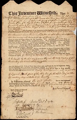 Benjamin Dolbeare indentured to apprentice with Nathan Blagget of Woburn, 7 May 1740