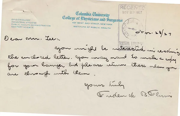 Letters Received to Mr. Lee [C.B. Lee], November 28, 1927