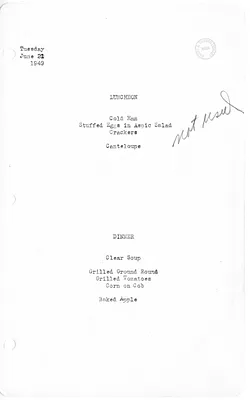 White House Luncheon and Dinner Menu