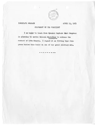 Press Release, Statement by the President