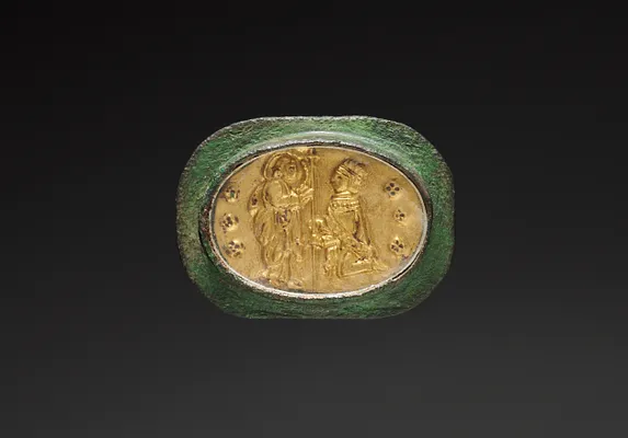 Votive or Civic Badge with a Crowned Figure Kneeling before Christ