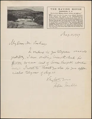 Fabian Franklin autograph note signed to [Gardner] Jackson, August 31, 1927