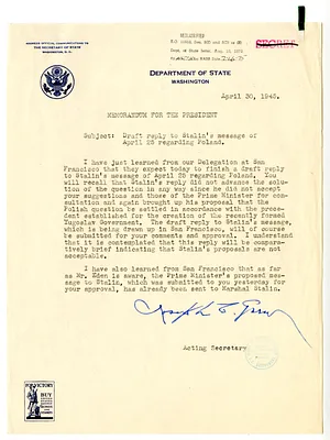 Memorandum from Acting Secretary of State Joseph Grew to President Harry S. Truman