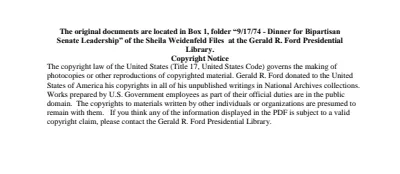 9/17/74 - Dinner for Bipartisan Senate Leadership