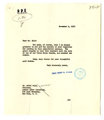 Correspondence Between Adolf Held and President Harry S. Truman