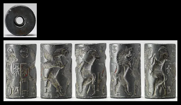 Cylinder Seal with a Contest Scene and an Inscription