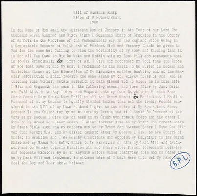 Will of Susanna Sharp